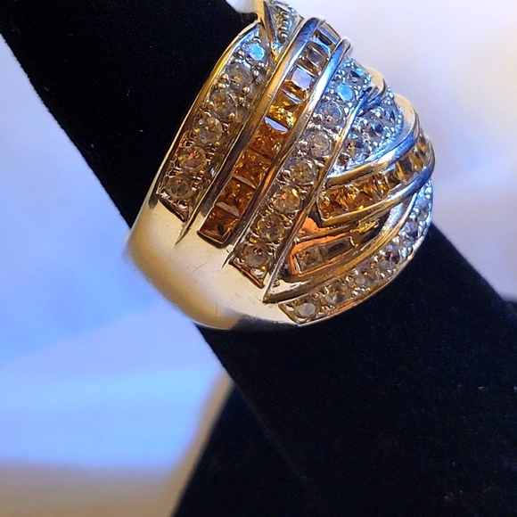 Solid 925 Silver Ring with white and gold cz - Picture 3 of 5